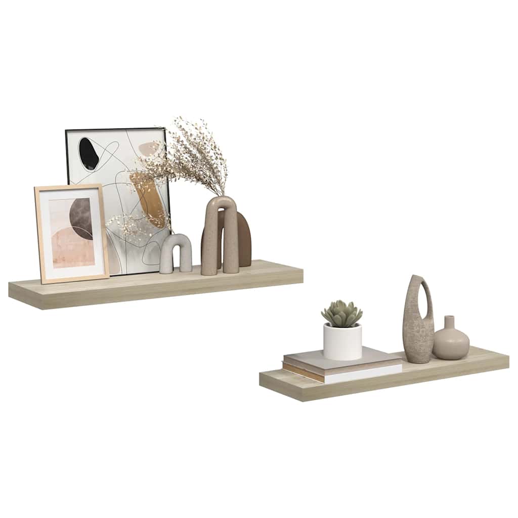 væghylder 2 stk. 80x23,5x3,8 cm MDF egetræsfarve