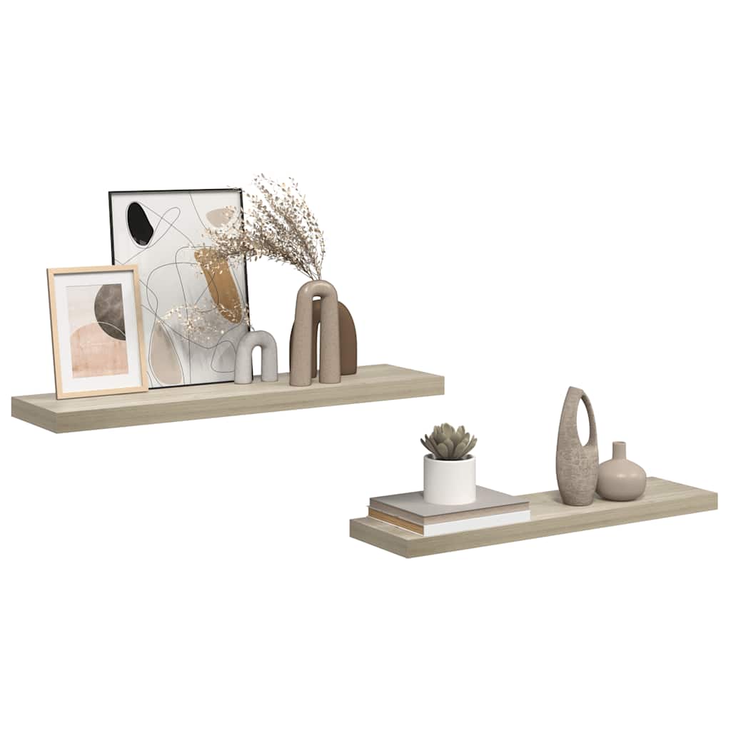 væghylder 2 stk. 90x23,5x3,8 cm MDF egetræsfarve