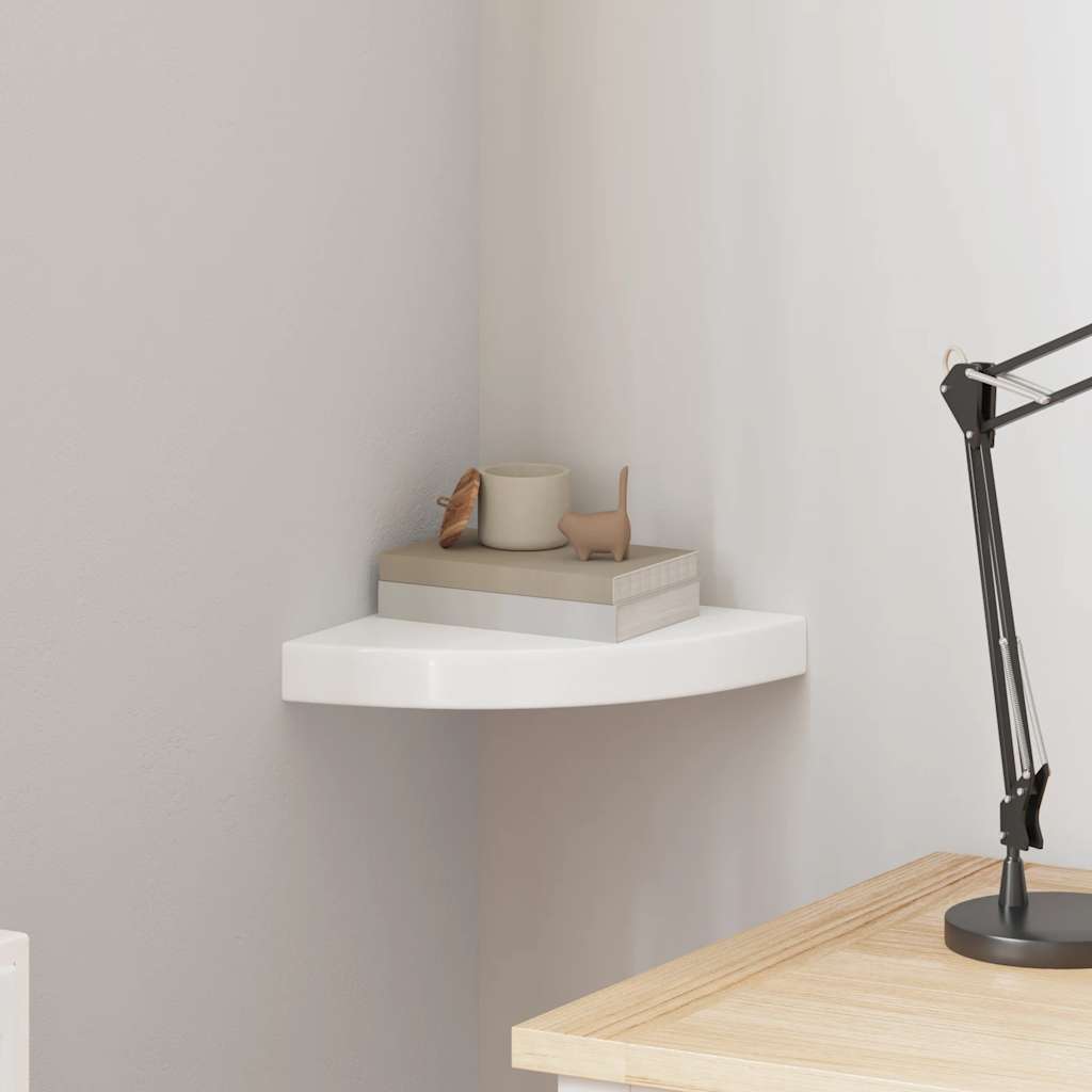 svævende hjørnehylde højglans hvid 25x25x3,8 cm MDF