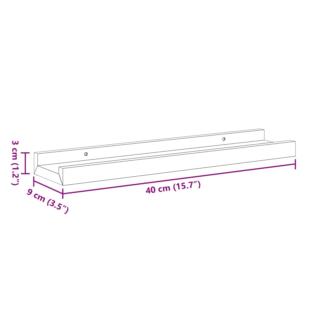 gallerihylder 2 stk. 40x9x3 cm MDF sort