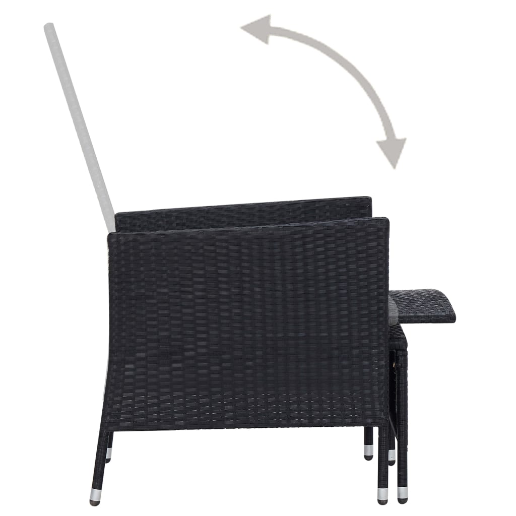 loungesæt til haven 2 dele med hynder polyrattan sort