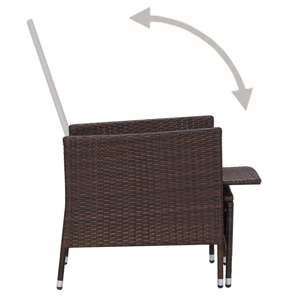 loungesæt til haven 2 dele med hynder polyrattan brun