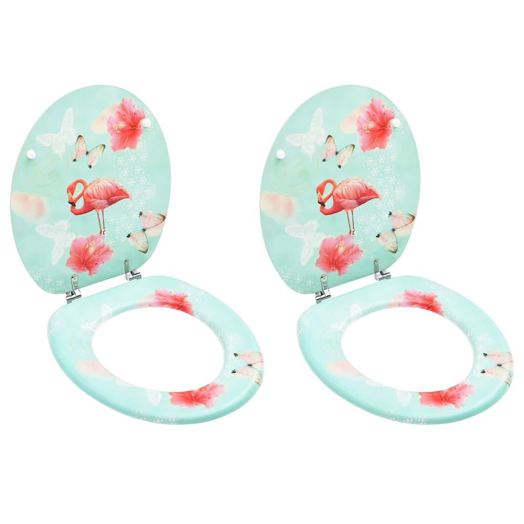 toiletsæder med låg 2 stk. MDF flamingodesign