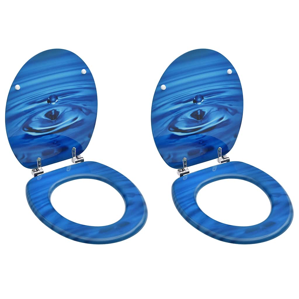 toiletsæder med låg 2 stk. MDF vanddråbedesign blå