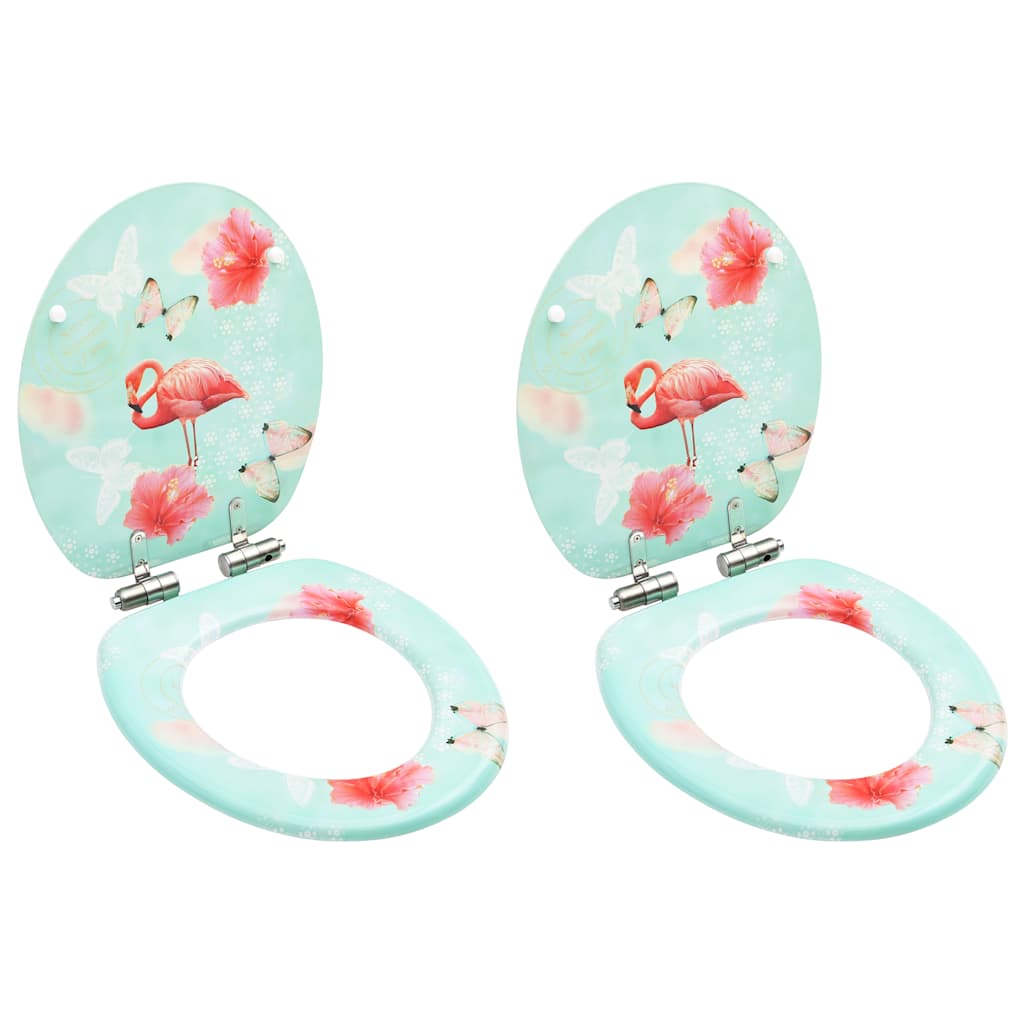 toiletsæder med soft close-låg 2 stk. MDF flamingodesign