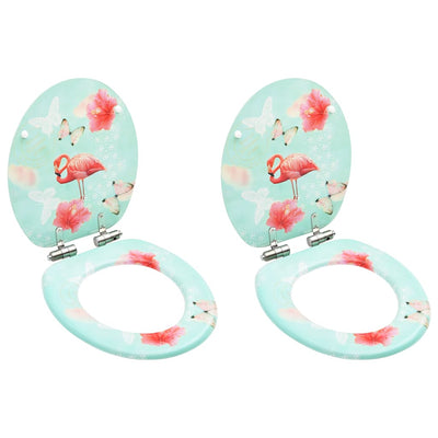 toiletsæder med soft close-låg 2 stk. MDF flamingodesign