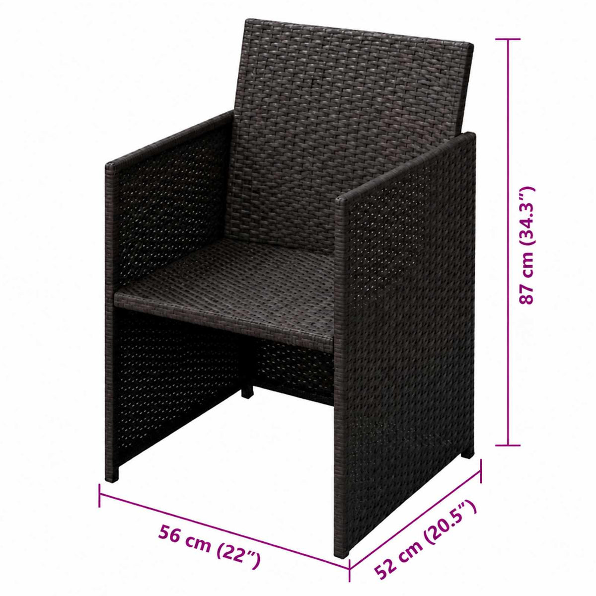 Havestole 3 stk. Brun Poly rattan
