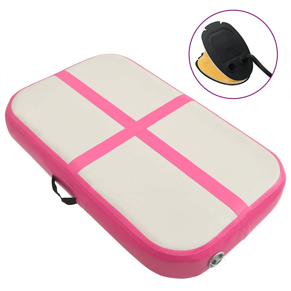 oppustelig gymnastikmåtte med pumpe 60x100x15 cm PVC lyserød