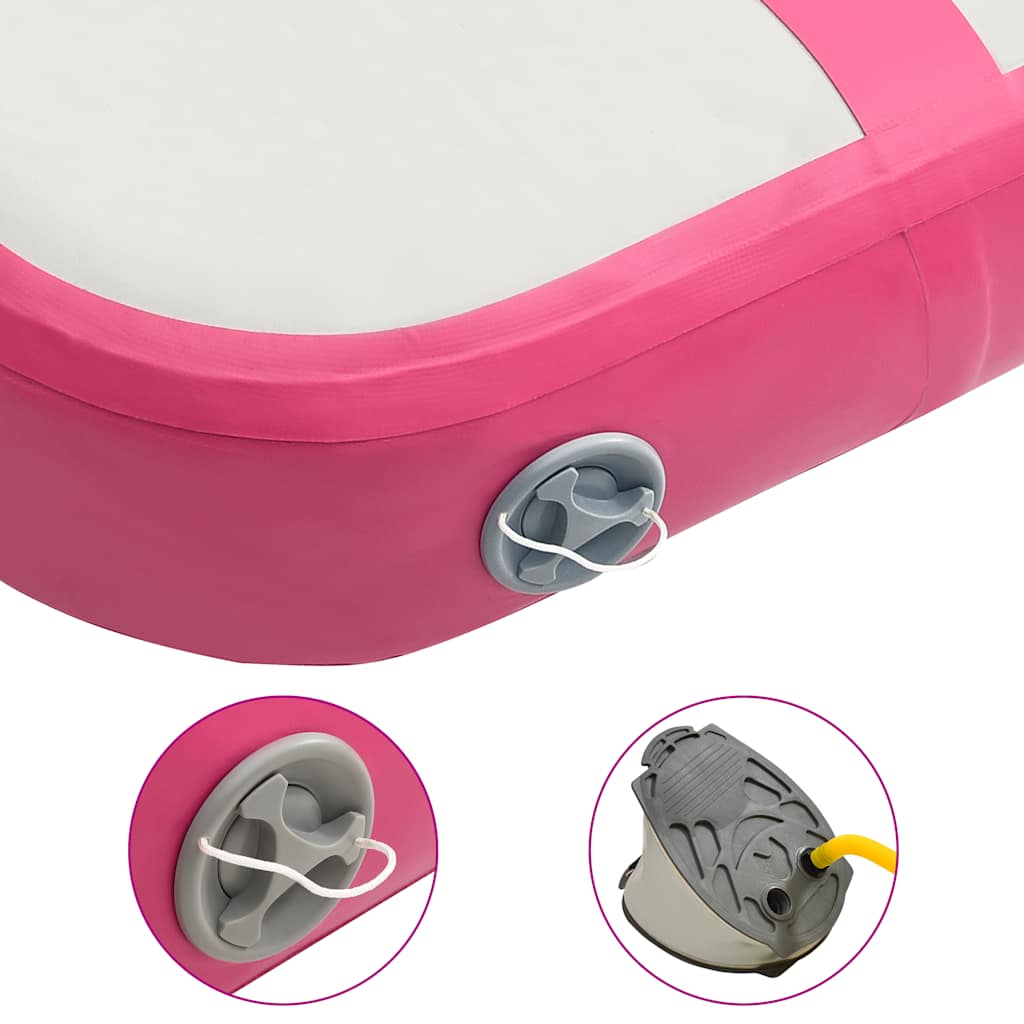 oppustelig gymnastikmåtte med pumpe 60x100x15 cm PVC lyserød