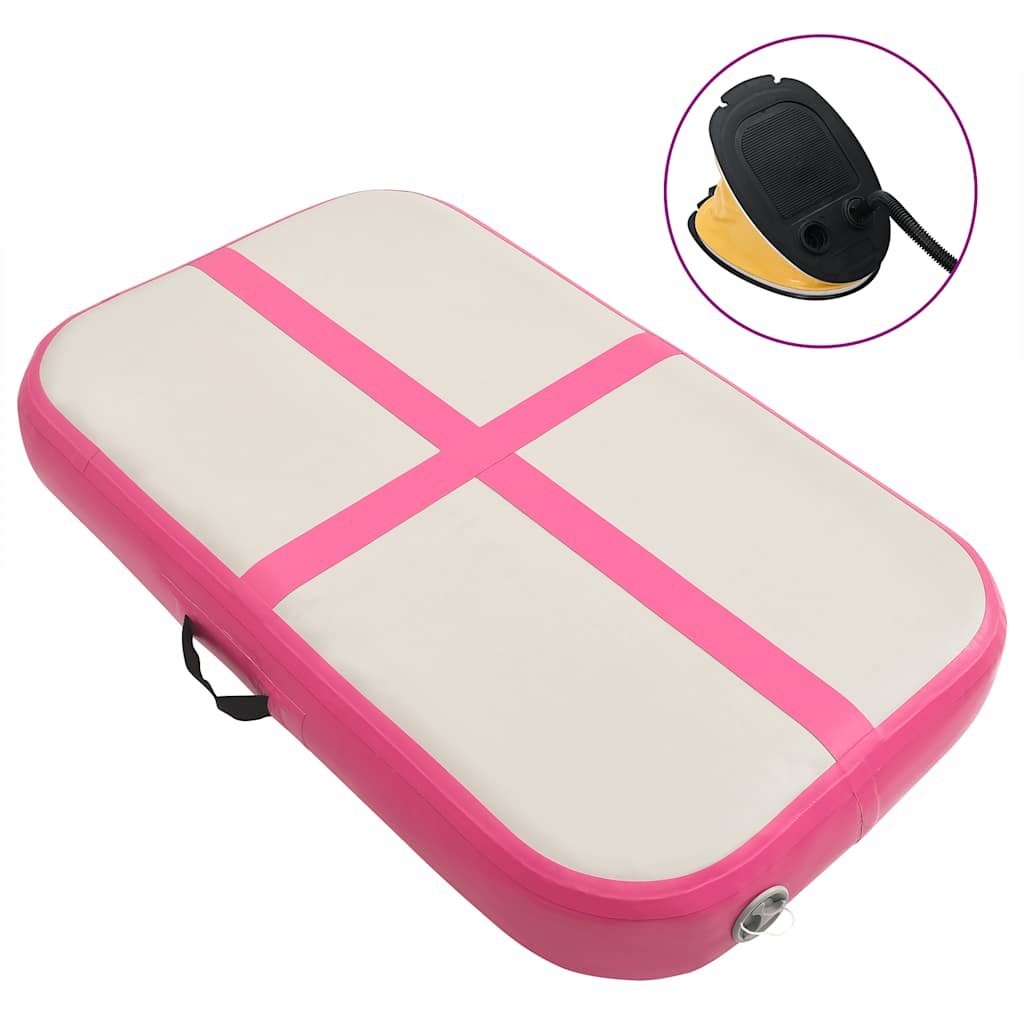 oppustelig gymnastikmåtte med pumpe 60x100x20 cm PVC lyserød