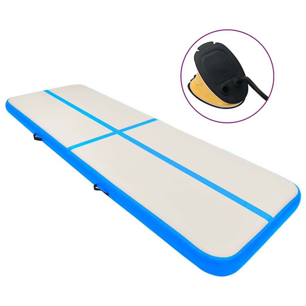 oppustelig gymnastikmåtte m. pumpe 400x100x15 cm PVC blå