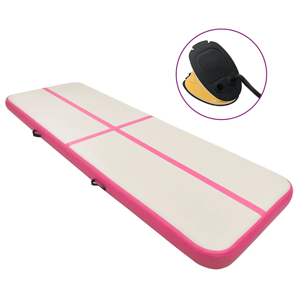 oppustelig gymnastikmåtte m. pumpe 500x100x15 cm PVC lyserød