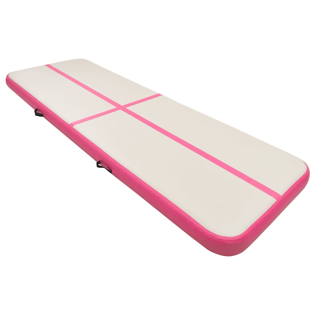 oppustelig gymnastikmåtte m. pumpe 500x100x15 cm PVC lyserød