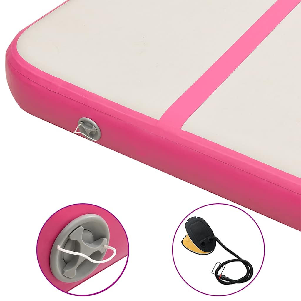 oppustelig gymnastikmåtte m. pumpe 500x100x15 cm PVC lyserød