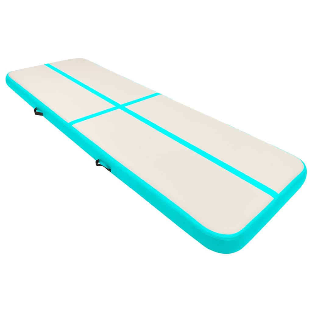oppustelig gymnastikmåtte m. pumpe 500x100x15 cm PVC grøn