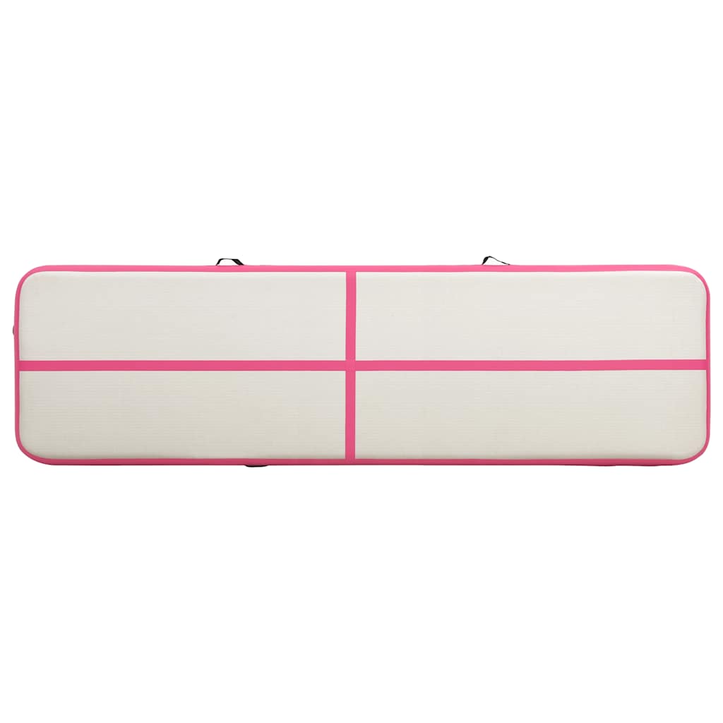 oppustelig gymnastikmåtte m. pumpe 600x100x15 cm PVC lyserød