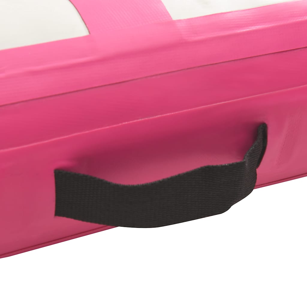 oppustelig gymnastikmåtte m. pumpe 600x100x15 cm PVC lyserød