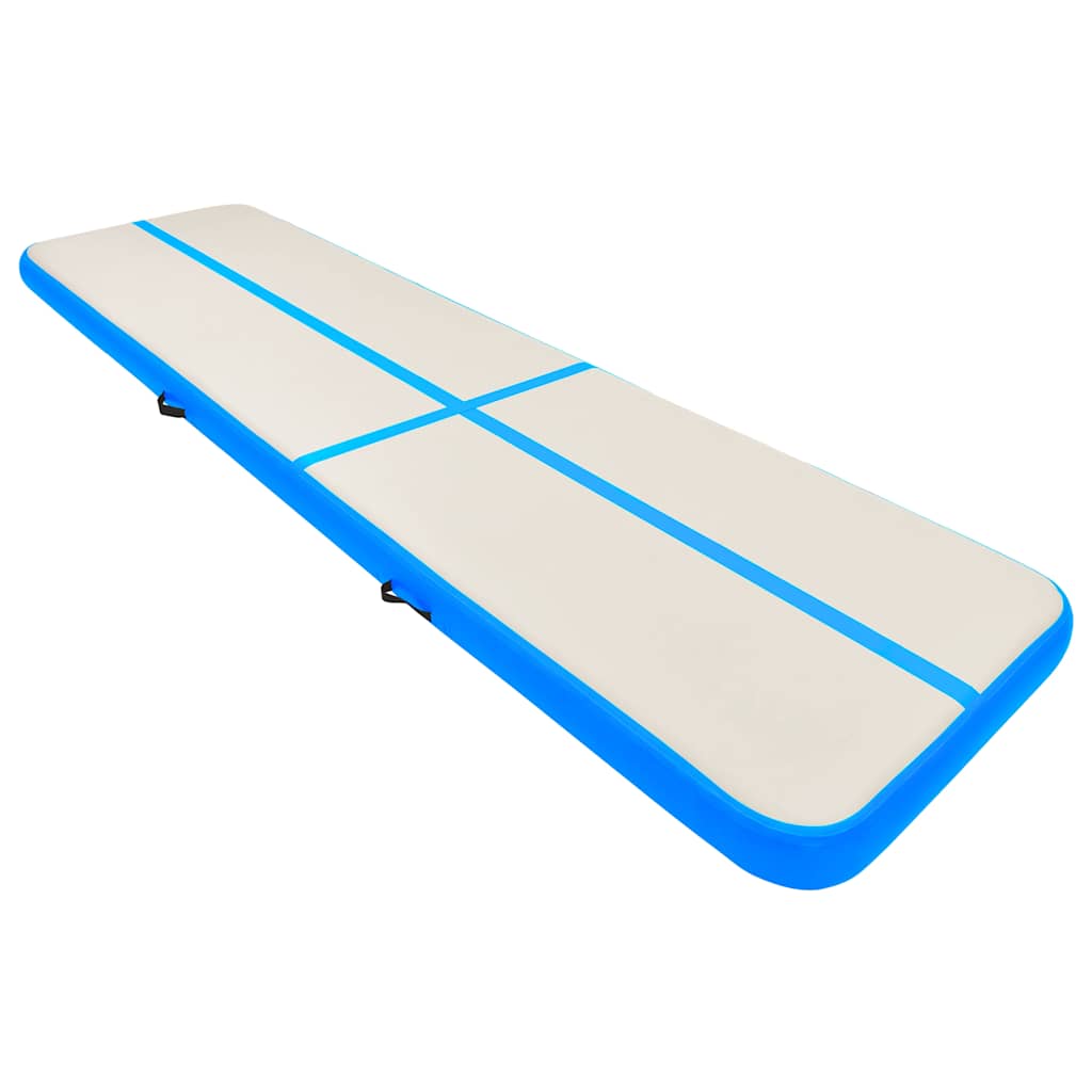 oppustelig gymnastikmåtte m. pumpe 600x100x15 cm PVC blå