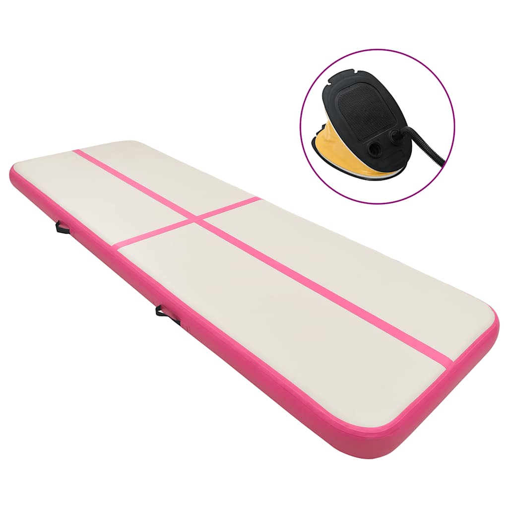 oppustelig gymnastikmåtte m. pumpe 800x100x15 cm PVC lyserød