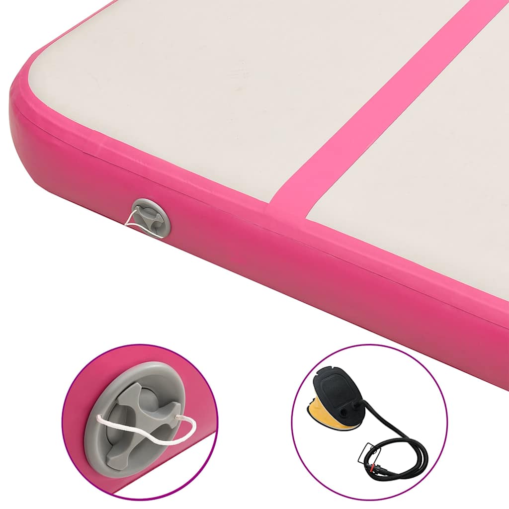 oppustelig gymnastikmåtte med pumpe 300x100x20 cm PVC lyserød