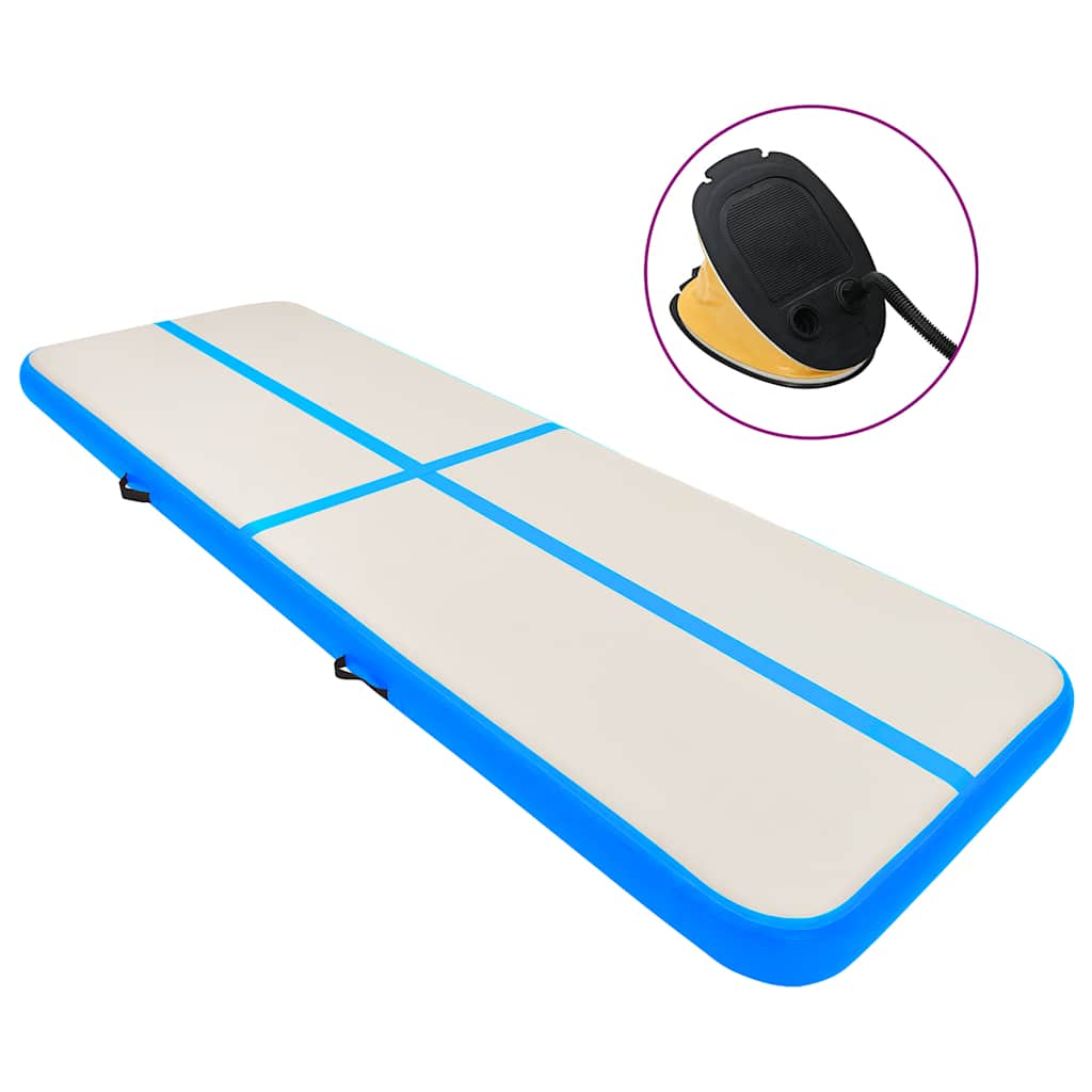 oppustelig gymnastikmåtte med pumpe 300x100x20 cm PVC blå