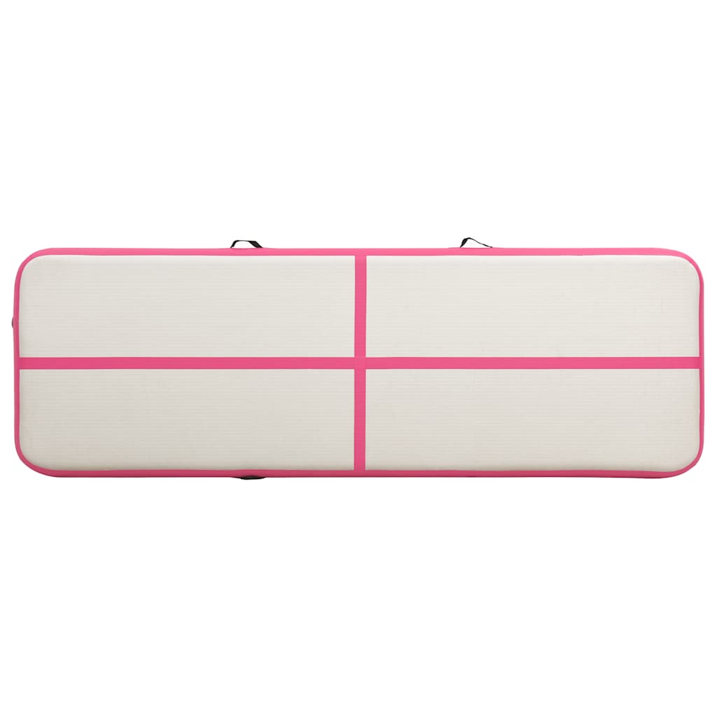 oppustelig gymnastikmåtte med pumpe 400x100x20 cm PVC lyserød
