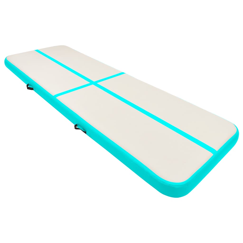 oppustelig gymnastikmåtte med pumpe 400x100x20 cm PVC grøn