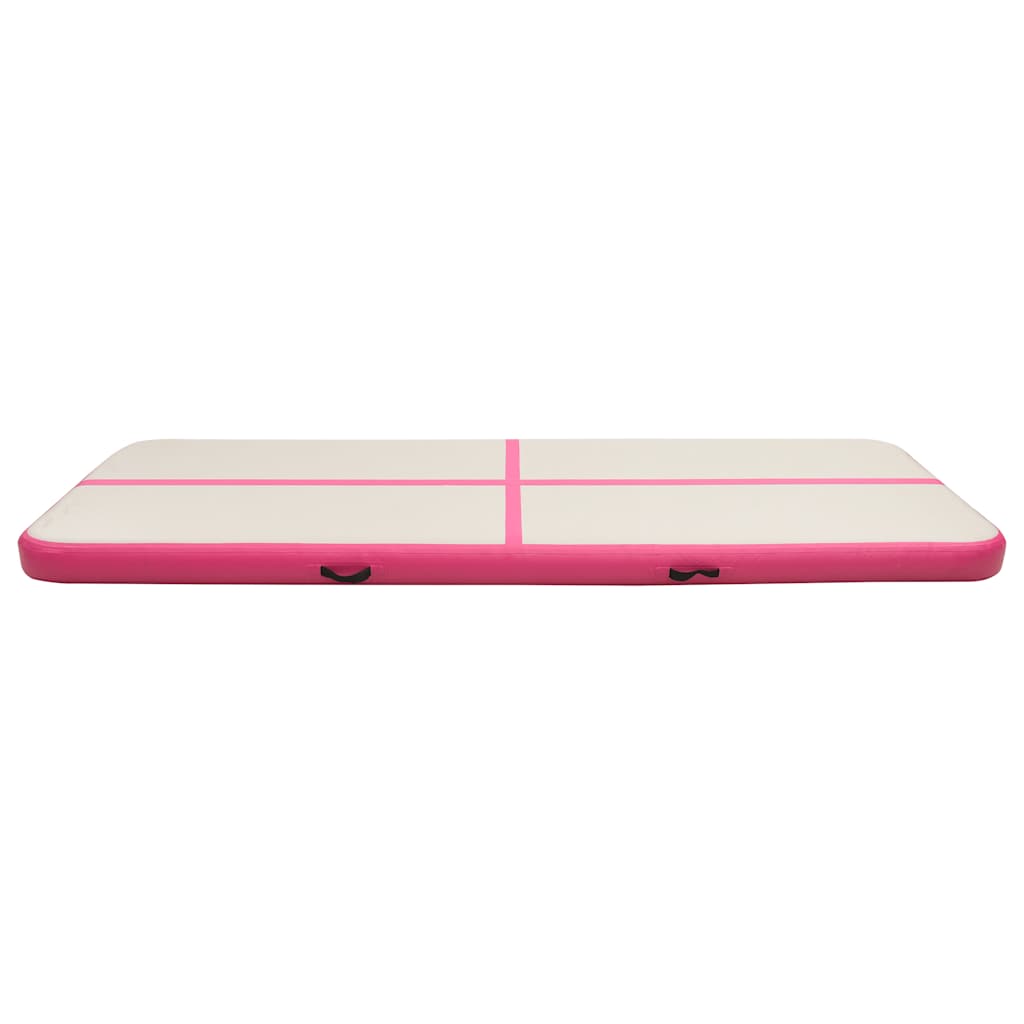 oppustelig gymnastikmåtte med pumpe 500x100x20 cm PVC lyserød