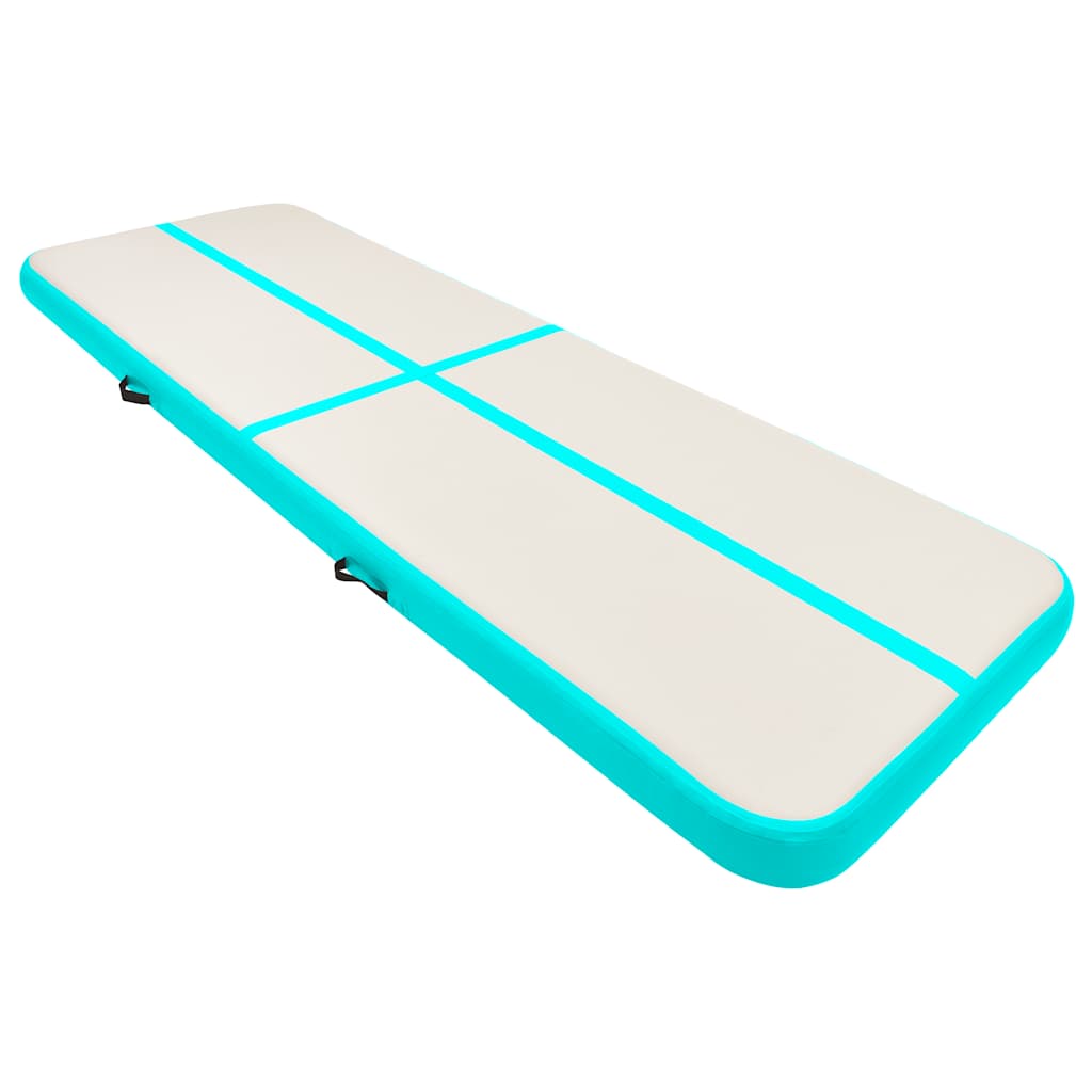 oppustelig gymnastikmåtte med pumpe 500x100x20 cm PVC grøn