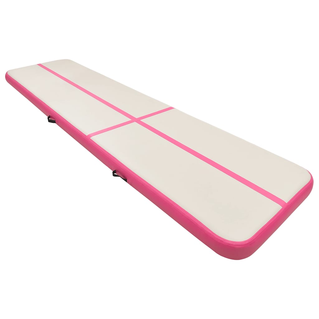 oppustelig gymnastikmåtte med pumpe 600x100x20 cm PVC lyserød