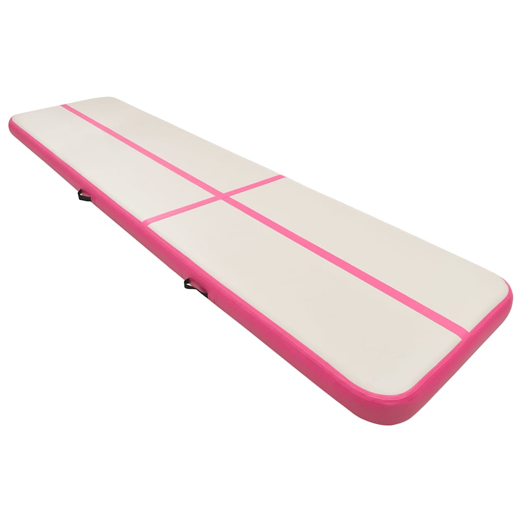 oppustelig gymnastikmåtte med pumpe 700x100x20 cm PVC lyserød