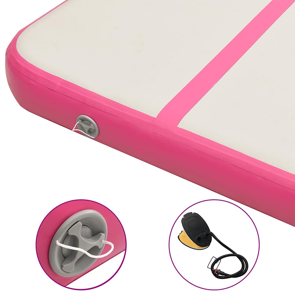 oppustelig gymnastikmåtte med pumpe 700x100x20 cm PVC lyserød