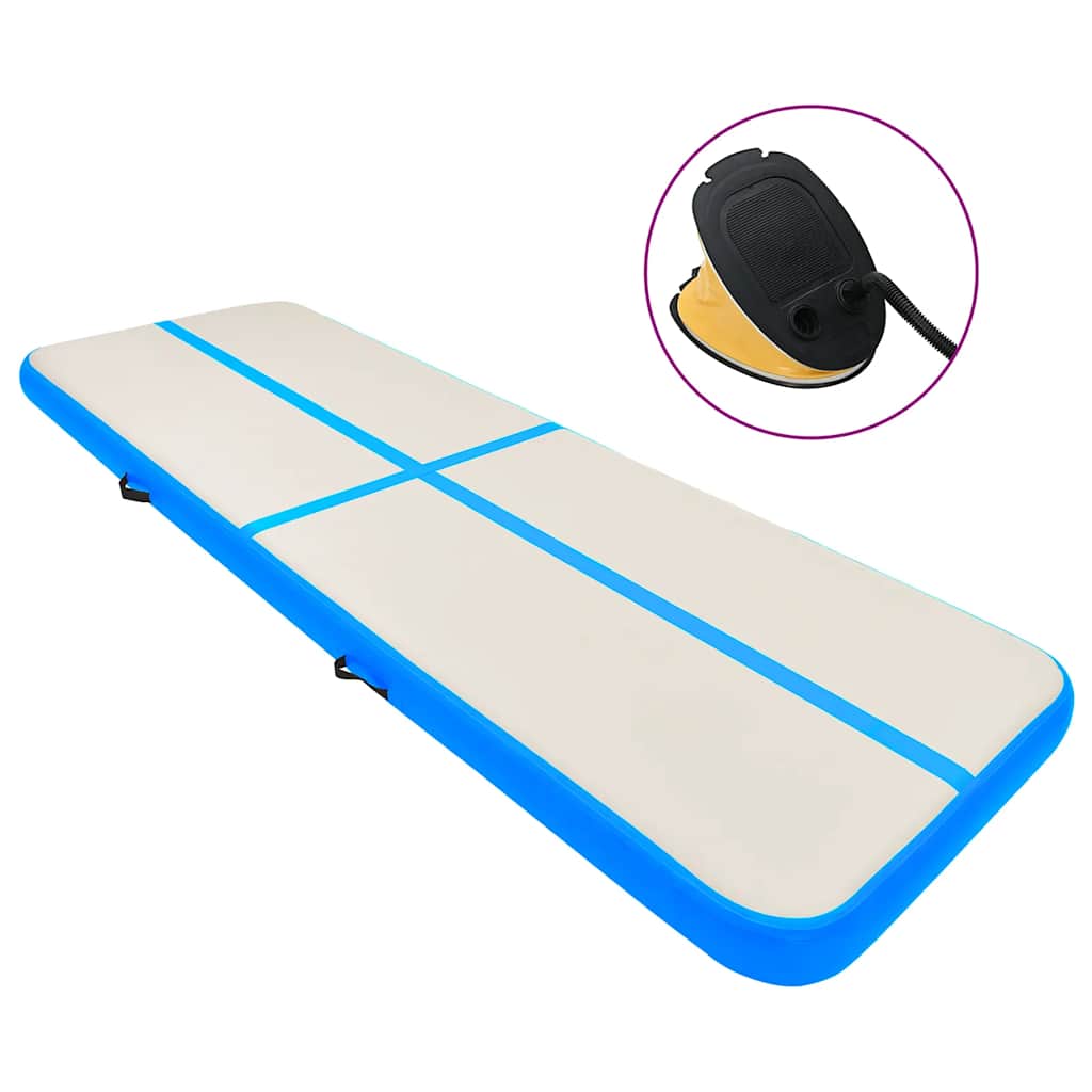 oppustelig gymnastikmåtte med pumpe 700x100x20 cm PVC blå