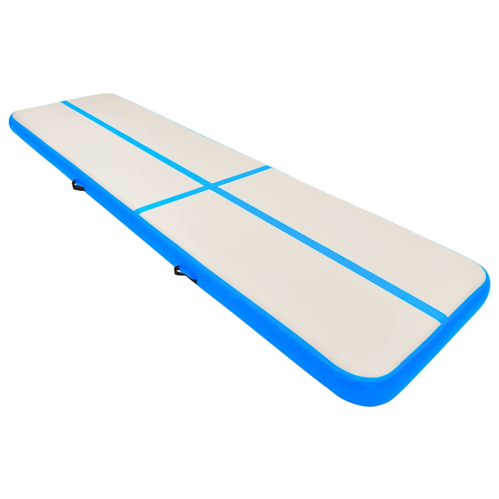 oppustelig gymnastikmåtte med pumpe 800x100x20 cm PVC blå