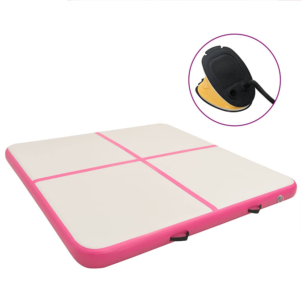 oppustelig gymnastikmåtte med pumpe 200x200x10 cm PVC lyserød