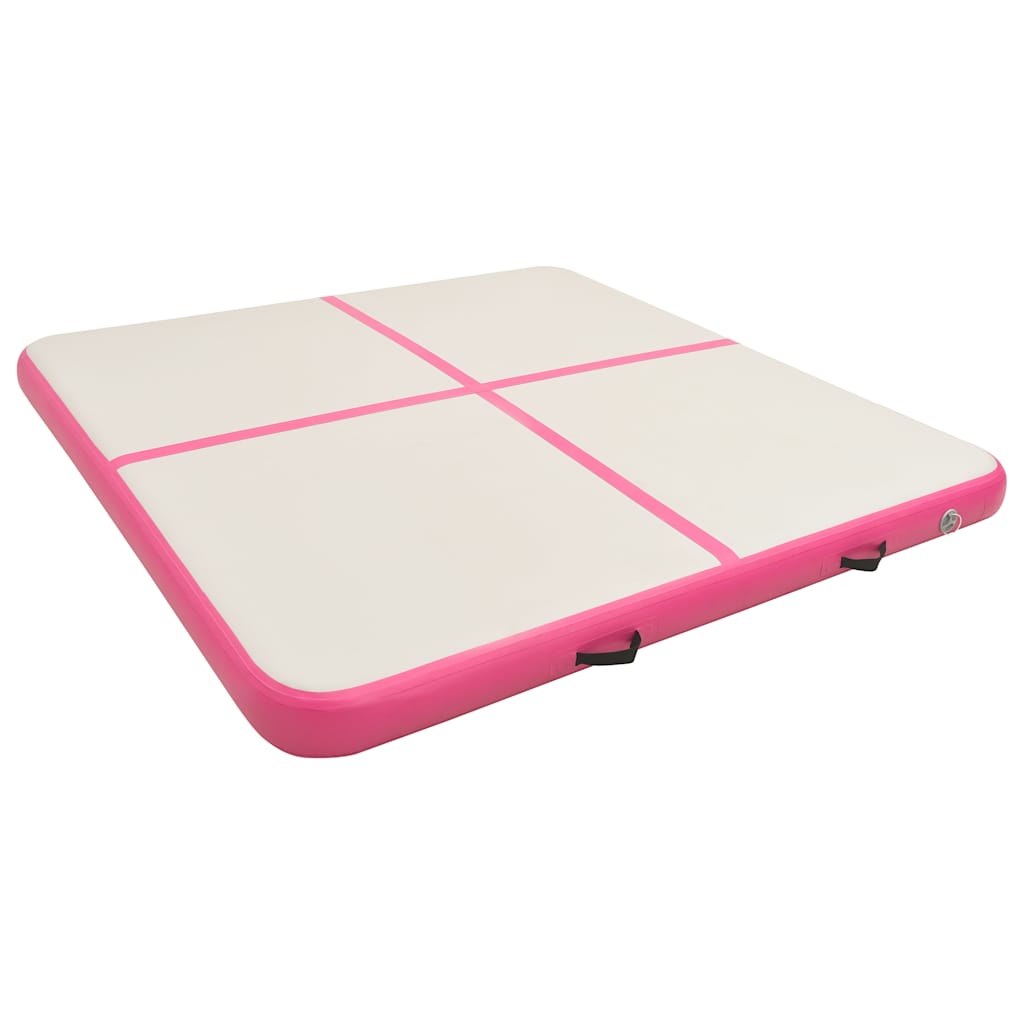 oppustelig gymnastikmåtte med pumpe 200x200x10 cm PVC lyserød