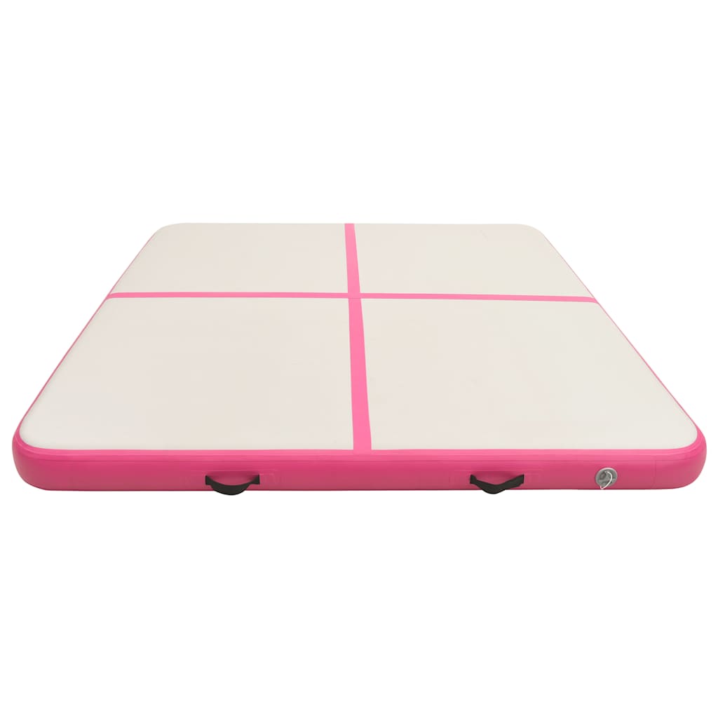 oppustelig gymnastikmåtte med pumpe 200x200x10 cm PVC lyserød