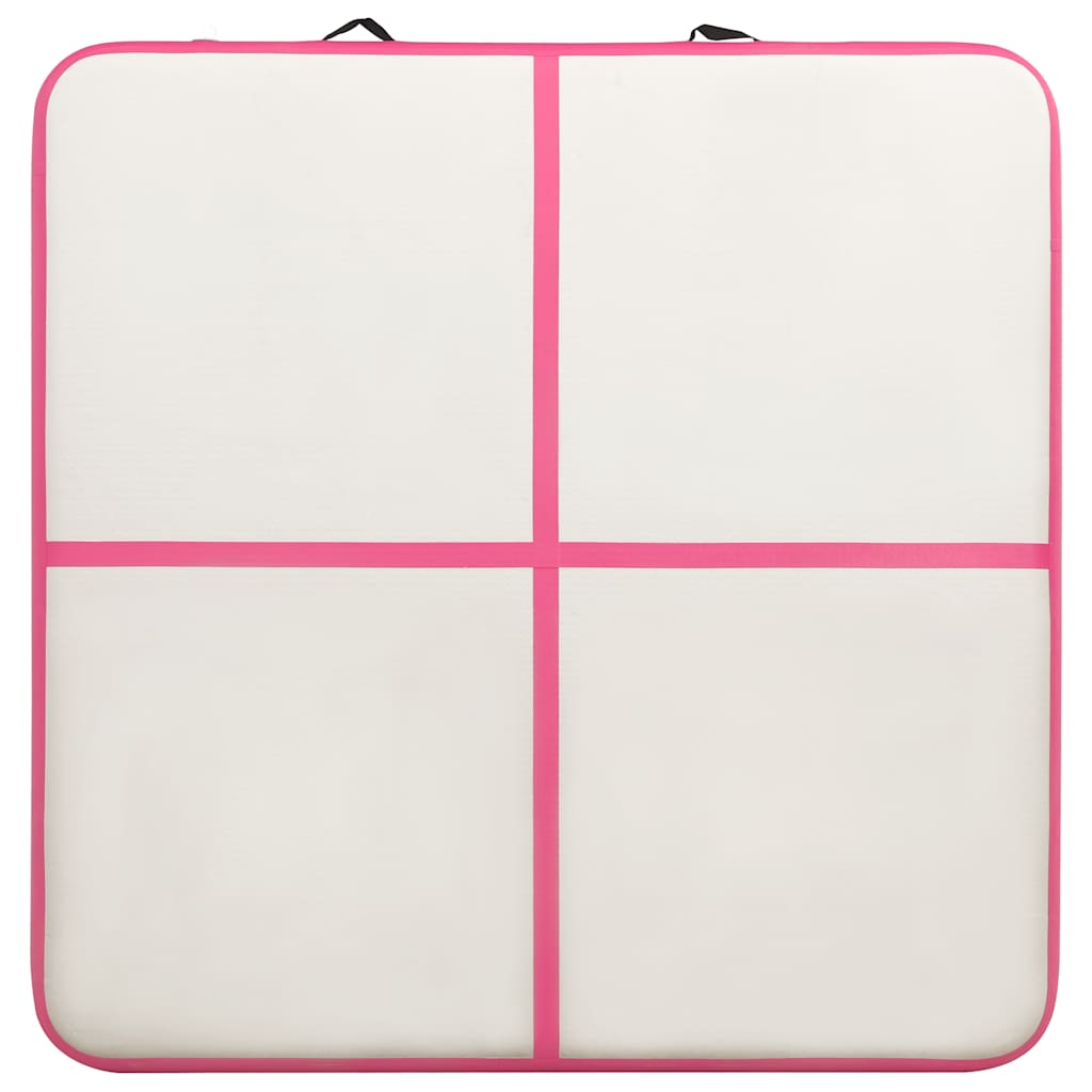 oppustelig gymnastikmåtte med pumpe 200x200x10 cm PVC lyserød