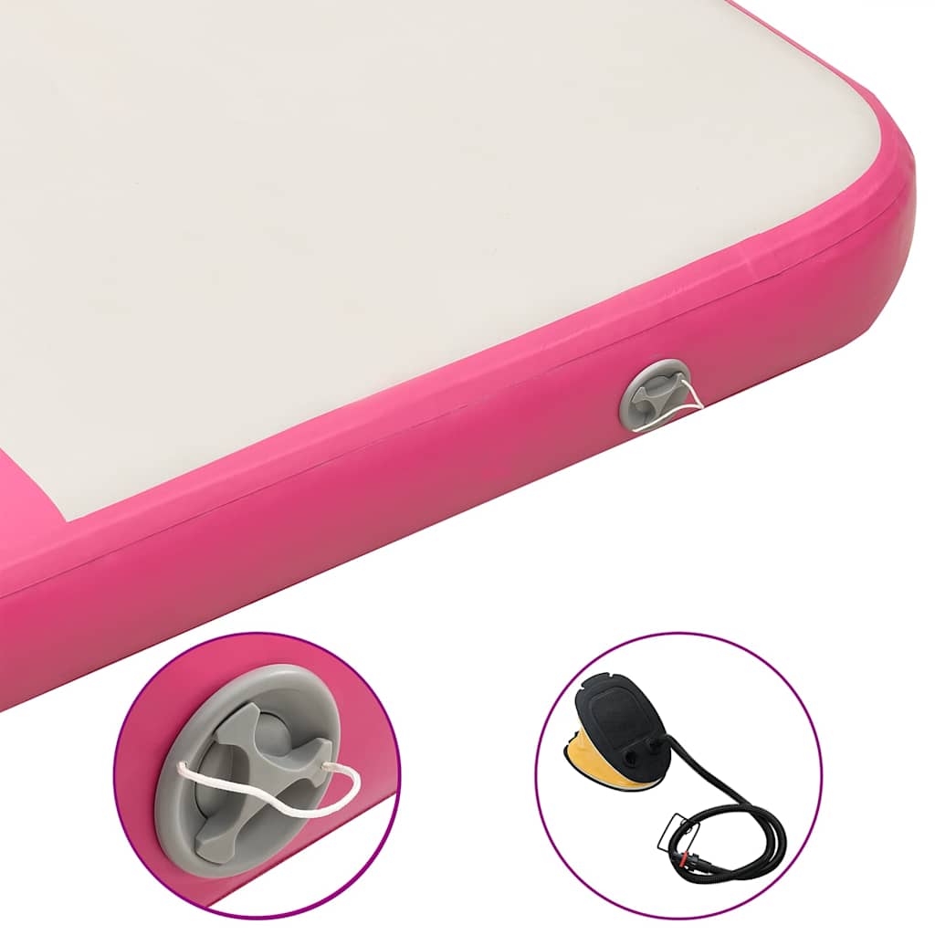 oppustelig gymnastikmåtte med pumpe 200x200x10 cm PVC lyserød