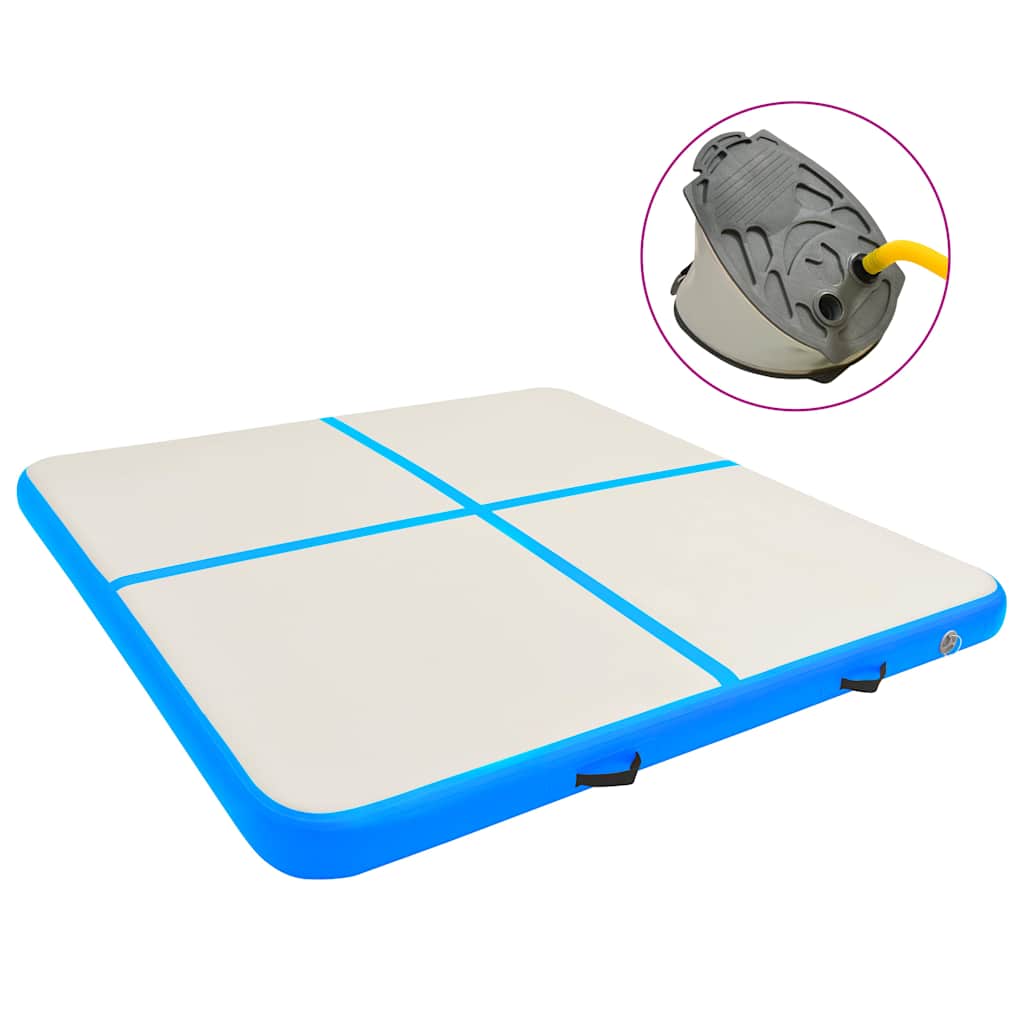 oppustelig gymnastikmåtte m. pumpe 200x200x15 cm PVC blå