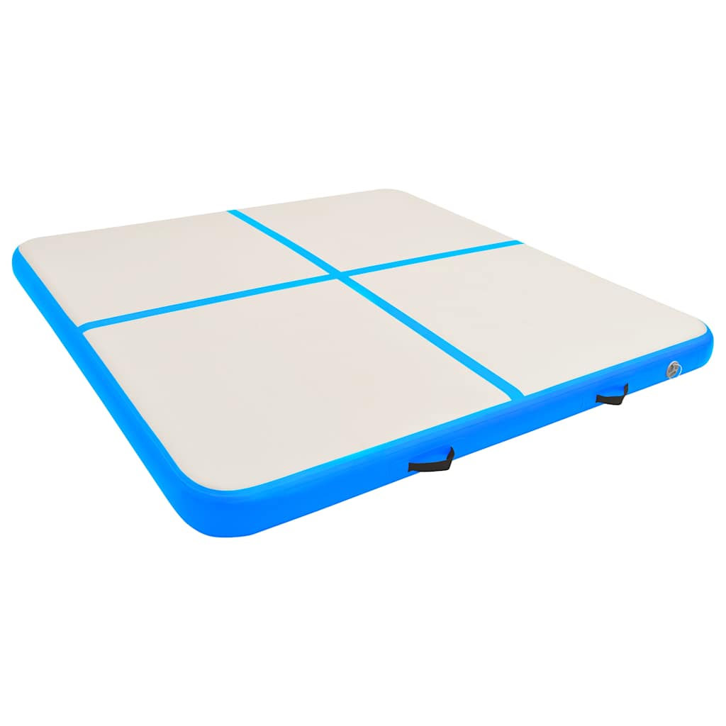 oppustelig gymnastikmåtte m. pumpe 200x200x15 cm PVC blå