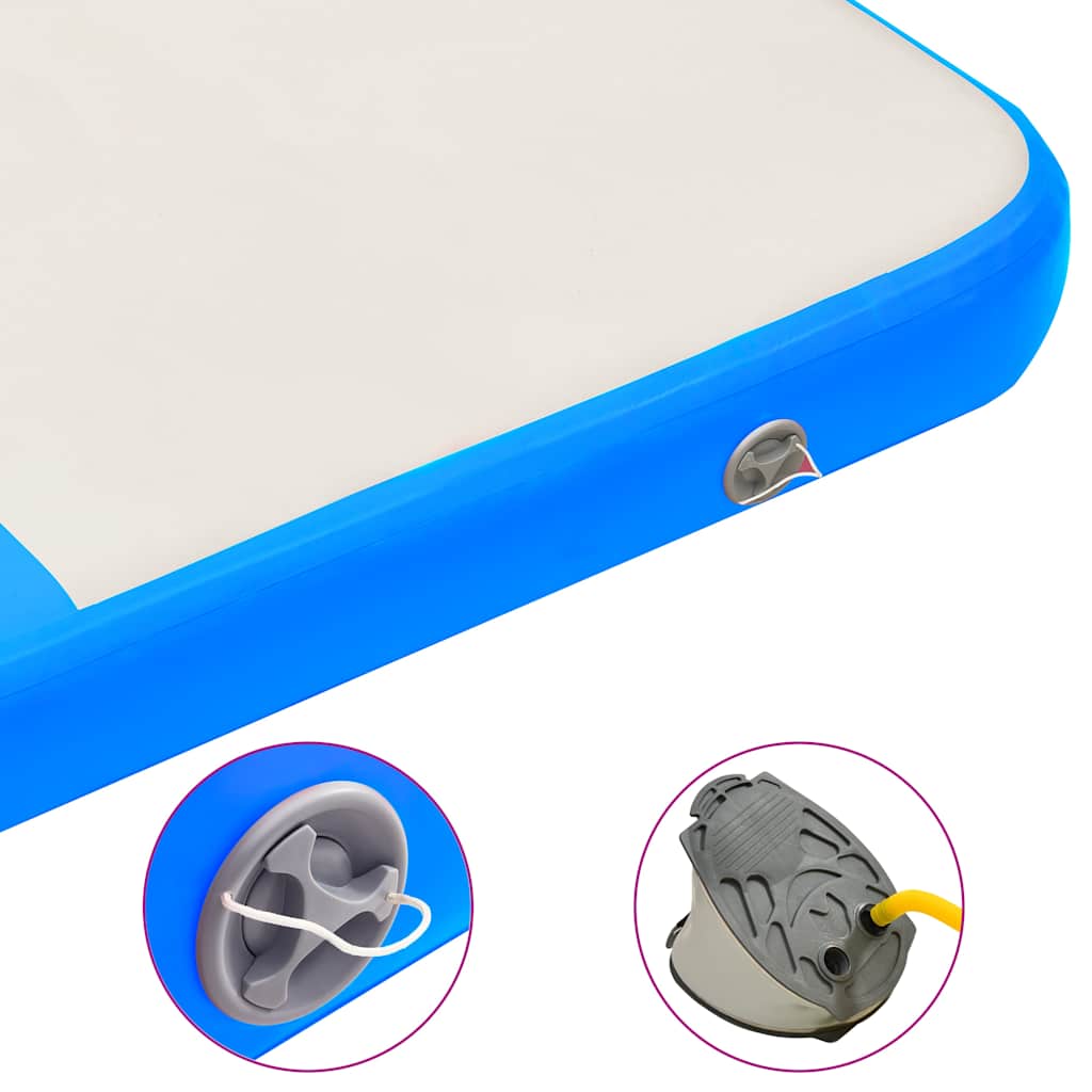 oppustelig gymnastikmåtte m. pumpe 200x200x15 cm PVC blå
