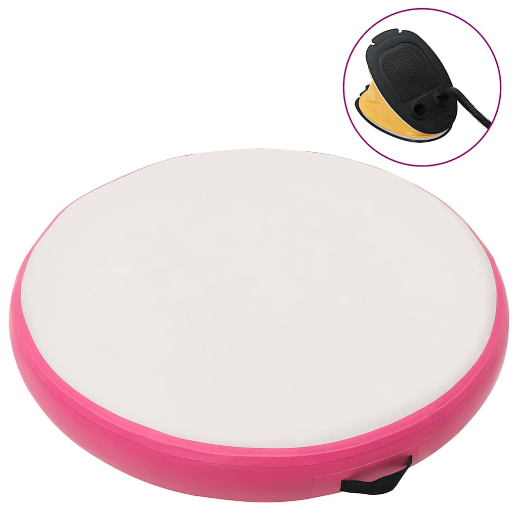 oppustelig gymnastikmåtte med pumpe 100x100x10 cm PVC lyserød