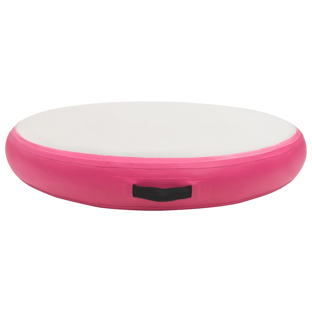 oppustelig gymnastikmåtte med pumpe 100x100x10 cm PVC lyserød