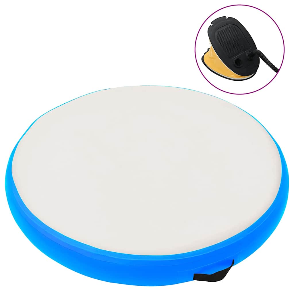 oppustelig gymnastikmåtte med pumpe 100x100x10 cm PVC blå