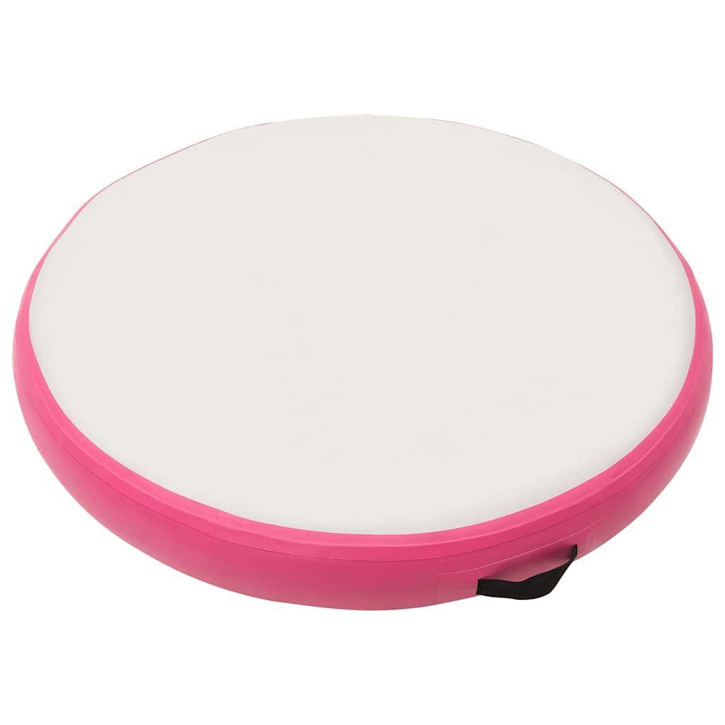 oppustelig gymnastikmåtte med pumpe 100x100x15 cm PVC pink