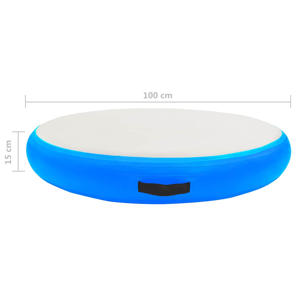 oppustelig gymnastikmåtte med pumpe 100x100x15 cm PVC blå