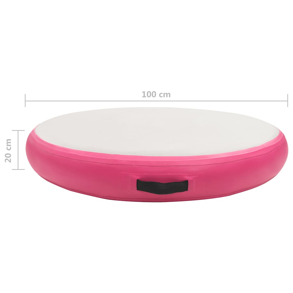oppustelig gymnastikmåtte med pumpe 100x100x20 cm PVC lyserød