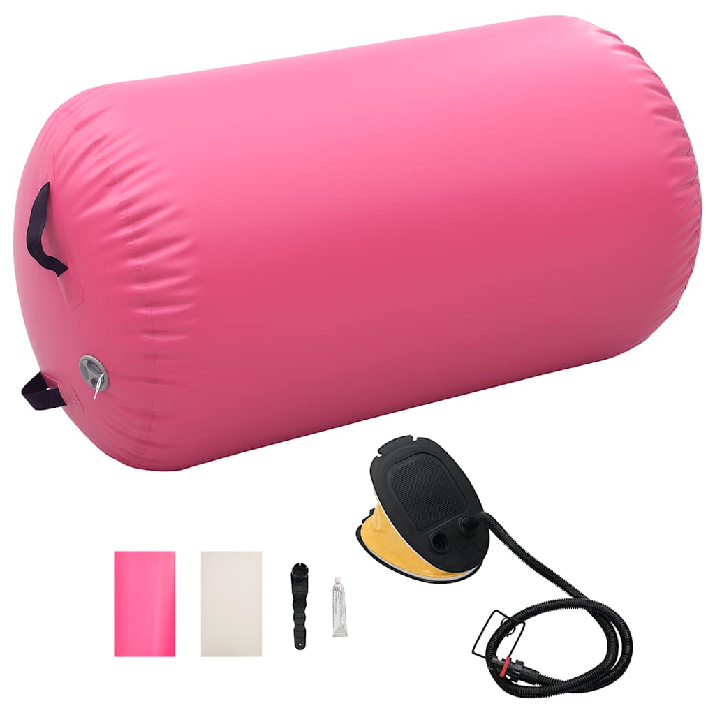 oppustelig gymnastikrulle med pumpe 100x60 cm PVC lyserød