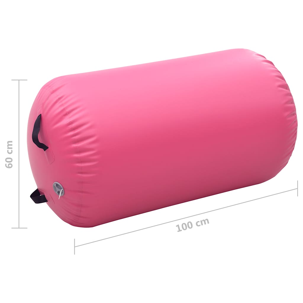 oppustelig gymnastikrulle med pumpe 100x60 cm PVC lyserød
